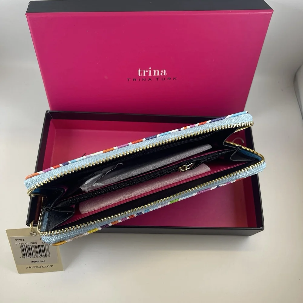 Trina Turk Large Vegan Leather Zip Wallet Colorful Geometric Gift Box New NWT - Picture 4 of 5